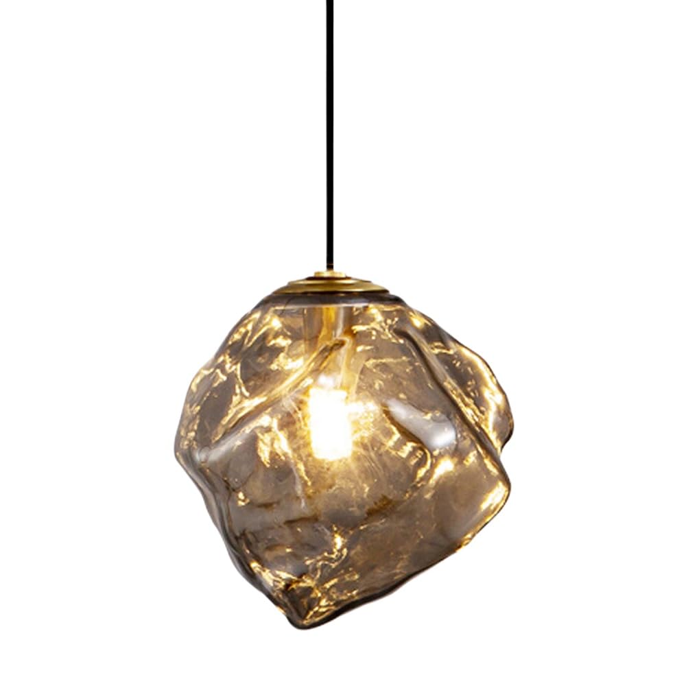 HUAYUSEDF Mid Century Modern Smoke Grey Glass Pendant Light Fixture Vintage Industrial Ceiling Hanging Lamp Kitchen Island Ice Amber Blown Small Chandelier(Smoky Gray-15cm)