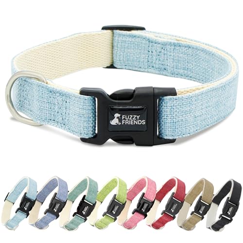 Fuzzy Friends Light Blue Hemp Dog Collar - Hypoallergenic Dog Collar -...