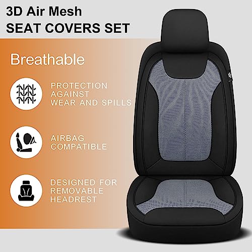 CAROMOP Car Seat Covers Premium 3D Air Mesh Cloth Front Set Washable and Breathable Automotive Vehicle Seat Covers for Cars Interior, Universal Fit for Cars, Sedans, Trucks, SUVs (Black/Gray)