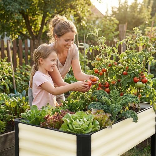 Image of SnugNiture Raised Garden Bed with Legs, 2PCS 48x18x32in Outdoor Metal Elevated Raised Planter Box for Backyard, Patio, Balcony