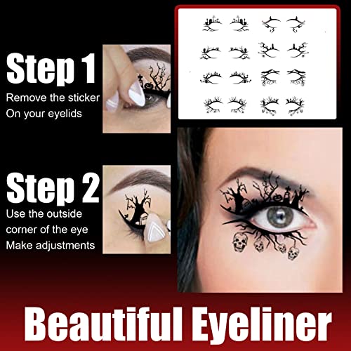 Halloween Professional Eye Shadow Tattoo Temporary Tattoos Sticker Women Halloween Party Eye Makeup Stickers Face Waterproof Fake Tattoo Eye Art For Eye Makeup Artist Supplies Must-Haves 8Pc/Set #TOP2