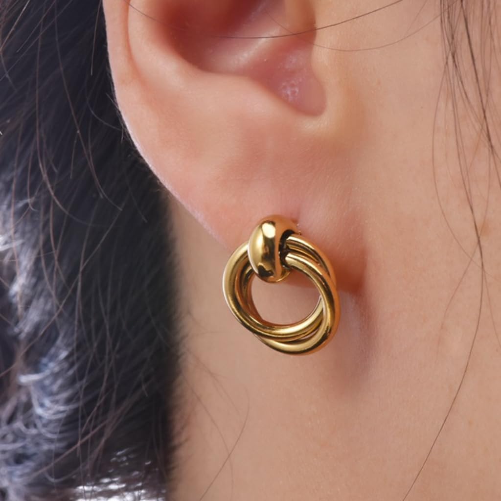 Stainless Steel Round Shape Twisted Knot Classic Wedding Party Dangle Drop Earrings - Image 2