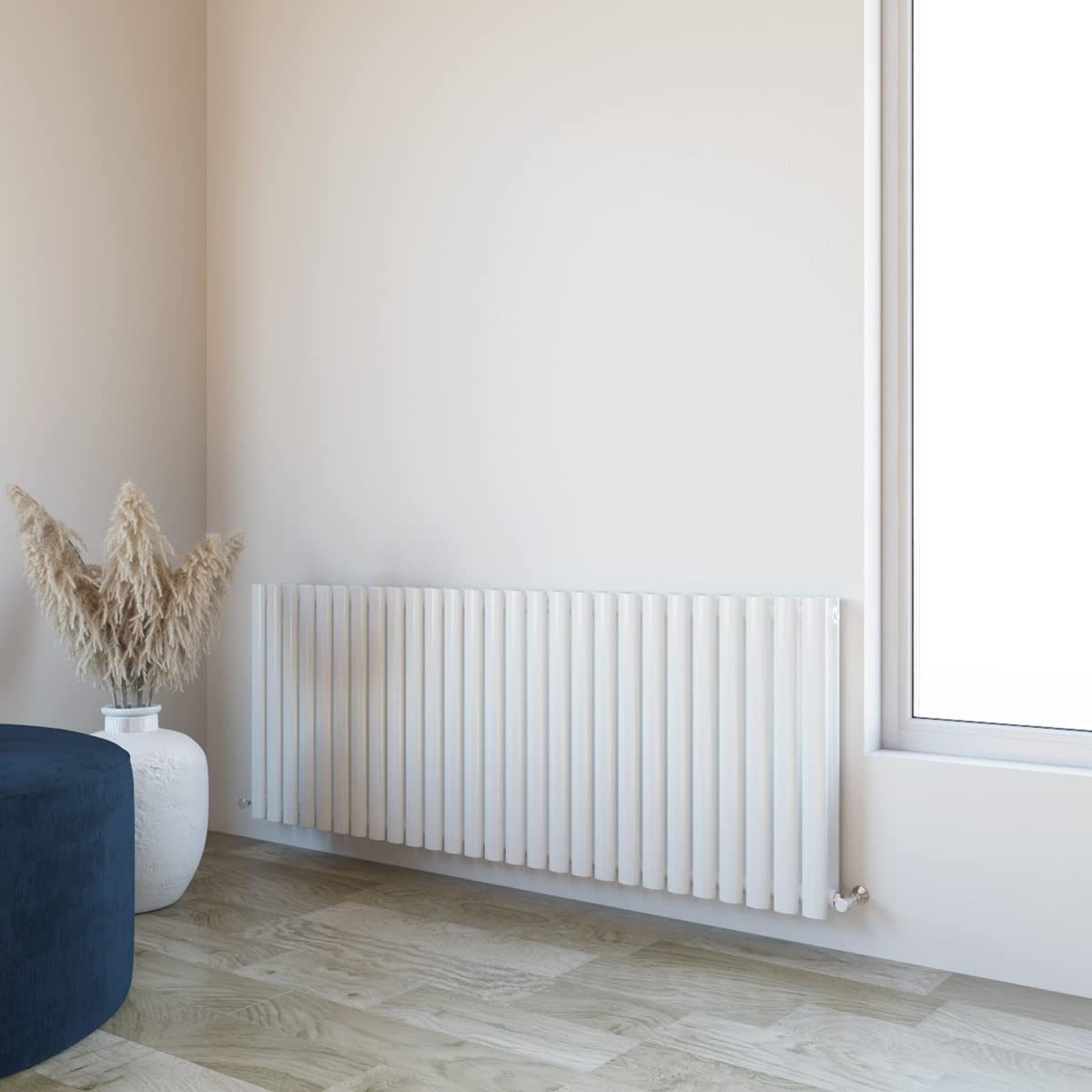 Huibathroom White Oval Column Radiator 600X1593mm Horizontal Design Double Central Heating Rad