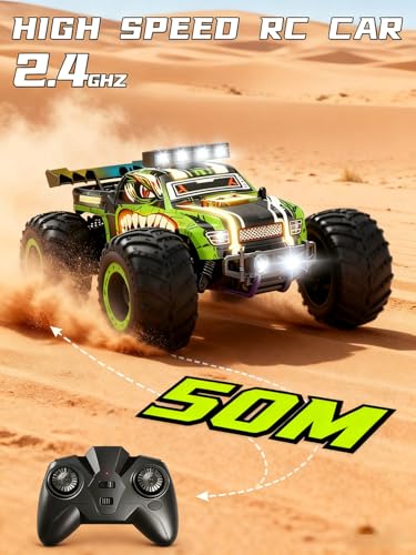 Zappido RC Cars for Boys Age 4-7 8-12, 20km/h High Speed Remote Control Monster Truck with Dino Theme, All-Terrain Off-Road Crawler with Impact-Resistant Flexible Shell, 2 Batteries,Gift Boy Toys - Thumbnail 5