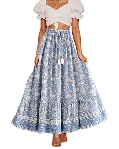 Jupe de plage hippie bohème fleurie taille haute pour femme