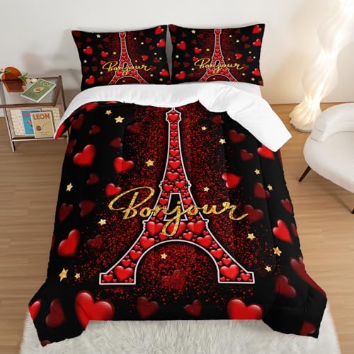 UEVBF Eiffel Tower Full Size Comforter Sets with 2 Pillowcases.