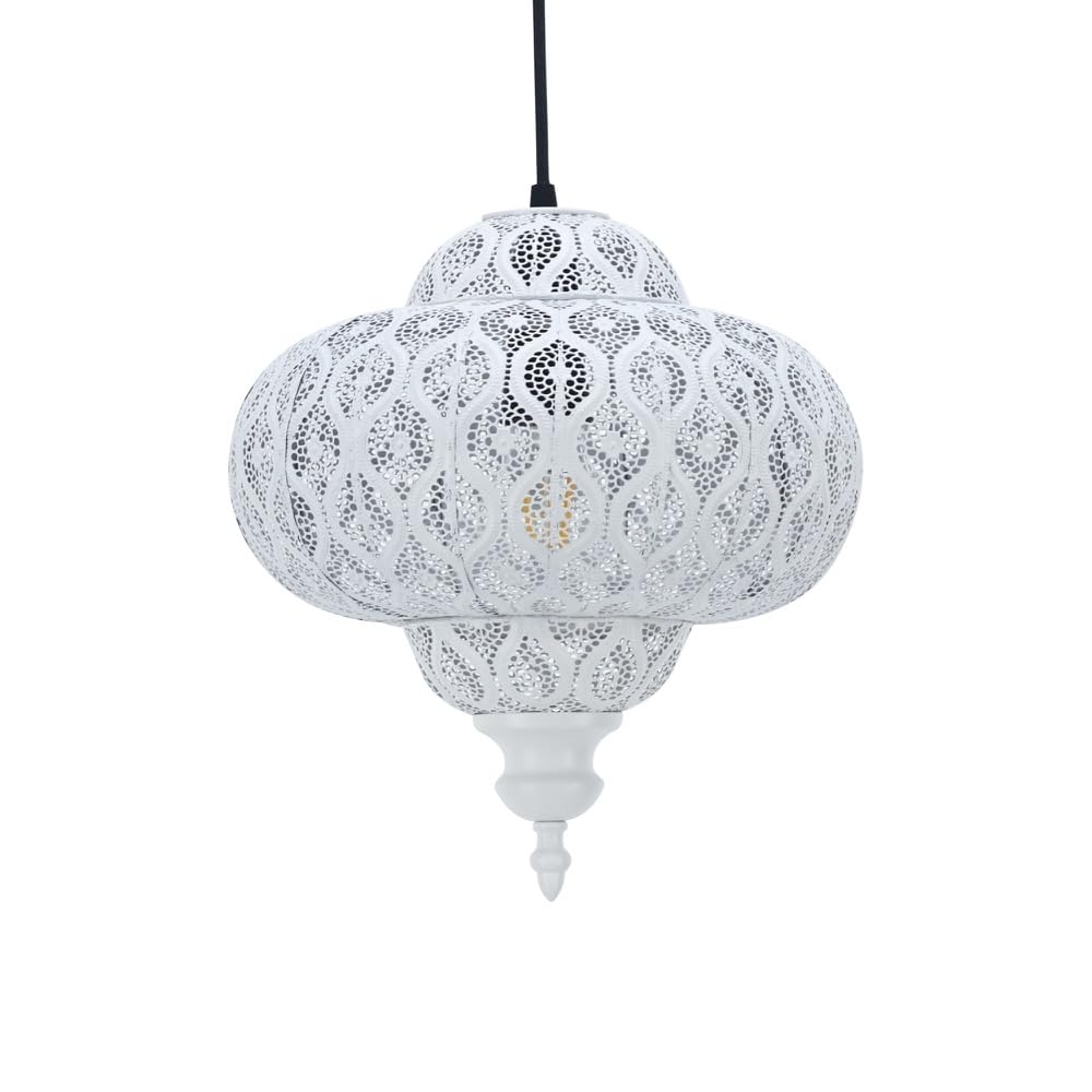 White Moroccan Fretwork Design Ceiling Light Shade, Easy Fit Pendant Lightshade, Height 30cm, Diameter 28cm