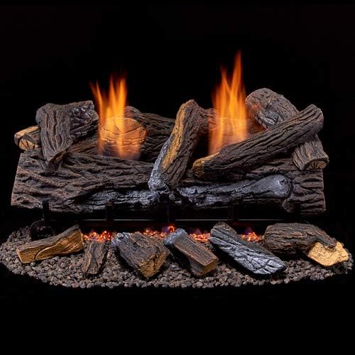 Duluth Forge Ventless Propane Gas Log Set - 24 in. Split Red Oak 33,000 BTU, Manual Control