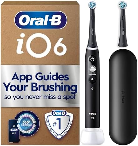 Oral-B iO6 Series Electric Toothbrush, plus 1 Oral B Electric Toothbrush Head and Travel Case, Gift Ideas for Him and Her, Black Lava