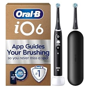 Oral-B iO6 Series Electric Toothbrush, plus 1 Oral B Electric Toothbrush Head and Travel Case, Gift Ideas for Him and Her, Black Lava
