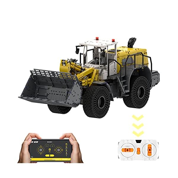 Myste Technik RC Bulldozer, MOC-49777, 12135 Klemmbausteine Pneumatischer Riesiger RC Radlader mit Fernbedienung & Motoren, Baufahrzeug ModellBausatz kompatibel mit Lego Technic, 105 x 32 x 41cm – Bild 3