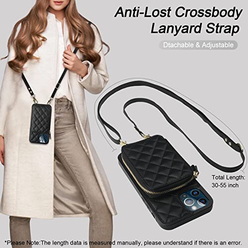 Bocasal-Crossbody-Wallet-Case-for-iPhone-13-Pro-Max-RFID-Blocking-PU-Leather-Zipper-Handbag-Purse-Flip-Cover-Kickstand-Folio-Case-with-Card-Slots-Holder-Wrist-Strap-Lanyard-5G-67-Inch-Black