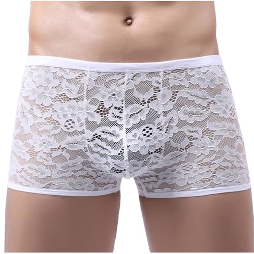 Cambkatl Men's Floral Lace Sheer Boxers Shorts See Through Bikini Sexy Lingerie Nightclub Underwear Shorts3