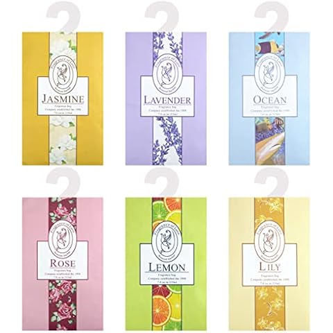 Fragrance Sachet Bags, Pack of 6, Natural Moth Repellent, Lavender Bags, Wardrobe Fresheners Hanging for Drawers Closets, Rooms, Wardrobes, Bathrooms,Cars(Jasmine, Rose, Lavender, Lily, Ocean,lemon) Cover