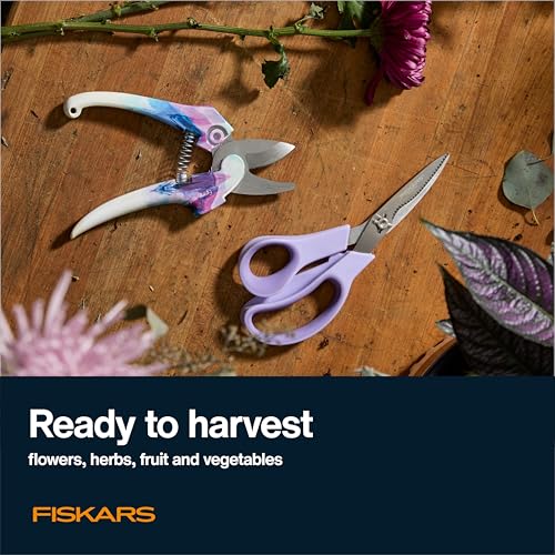 Image of Fiskars 2-Piece Pruning & Veggie Shears Set, Explore Collection Garden Tool Kit, Bypass Pruner for Light Trimming, Vegetable Shears with Serrated Stainless Steel Blades for Harvesting Flowers & Herbs