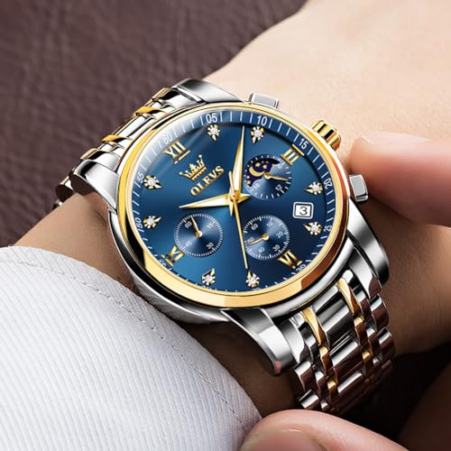 Image of OLEVS Mens Watches Chronograph Business Dress Quartz Stainless Steel Waterproof Luminous Date Wrist Watch