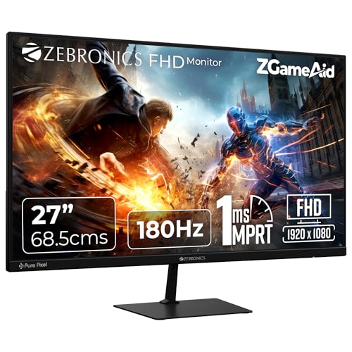 Image of ZEBRONICS N27A 27 inch Gaming Monitor, FHD 1920x1080, IPS-Antiglare Display, 300Nits, 180Hz, 1ms MPRT, HDR10, 99% sRGB, Adaptive Sync, 1 x DP | 1 x HDMI | 1 x 3.5mm