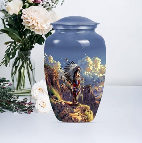 Image of Native American Urns for Ashes - Urns for Human Ashes - Cremation Urn for Ashes - Urns for Human Ashes Adult Male Dad - Burial Urns for Cremated Remains (10 inch Pack of 1)