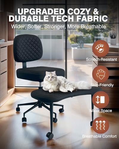 Image of PYY Cross Legged Office Chair - Upgraded Durable Tech Fabric Meditation ADHD Office Chair w /Wheels, SGS Gas Rod, Load Capacity 300LBS, Squatting Kneeling Fidget Chair for Home & Office, Black