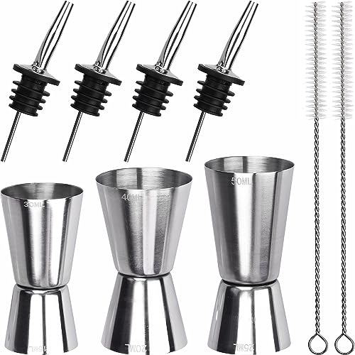 Zaleonline 9 Stück Messbecher-Cocktail 3 Arten Messbecher 3cl/4cl/5cl 4 Stück Ausgießer Zwei Bürsten Geeignet für Messbecher für Bar und Party Bartending