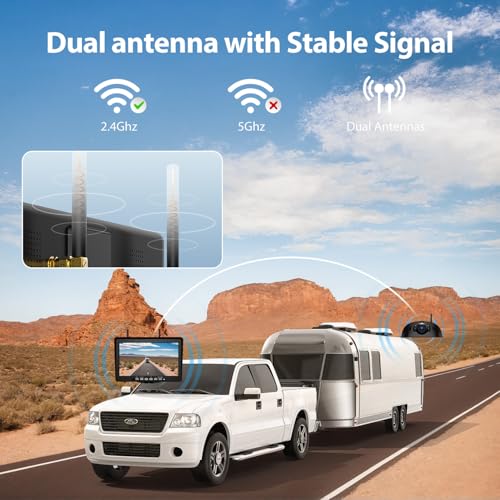 Image of 2-Camera Wireless RV Backup Camera System with 10.1-Inch DVR Monitor, 1 Rear Sharkfin, 1 Side Camera, IP69K Waterproof, IR Night Vision, Compatible with Furrion Pre-Wired Jacks-ZEROXCLUB BY52