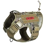 arnes tactico militar Arnés táctico para perro fácil de poner y quitar: arnés ajustable con un agarre superior para el control de tráfico, 4 hebillas de liberación rápida para ponérselo y quitárselo fácilmente mientras proporciona seguridad y un punto de fijación de correa en la parte delantera.