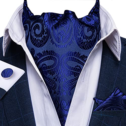 Image of DiBanGu Silk Woven Ascot Cravat with Pocket Square Set for Men | Paisley Ascot,Wrinkle-Resistant,Silky Smooth,Easy to Match,Cufflinks,Tie Ring,Wedding,Ceremonies,Party Occasions,Banquet