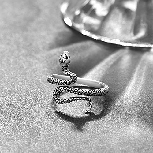 Praymos Snake Ring 925 Sterling Silver Reptile Serpent Ring Vintage Punk Adjustable Open Ring For Women Men Snake Jewelry #TOP1