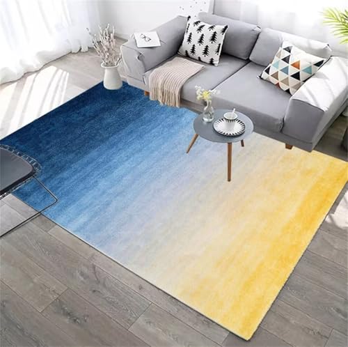 Tapis salon doux bleu jaune 200x250cm lavable moderne - 2