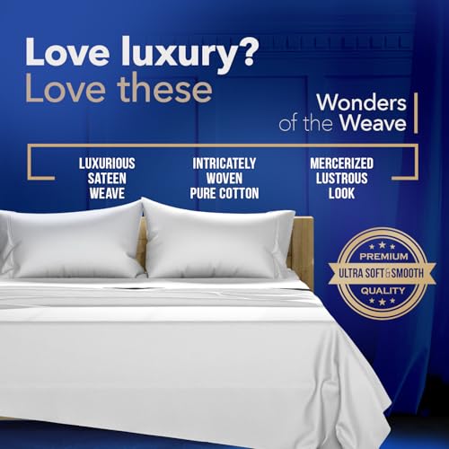 Image of TEXAS LINEN CO. 100% Egyptian Cotton Sheets Queen Size - Luxury 1000 Series Lonestar Lovin' Collection Bed Sheets Queen Size Set (6 PC, Silver), Cooling, 16 inch Deep Pocket, Sateen Weave Hotel Sheets