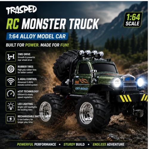 Image of RC Monster Truck for Kids, Mini RC Off Road Car with LED Lights, USB Rechargeable, 2.4GHz Wireless RC Car, Shock Absorber, Big Rubber Tires, Toy Gift for Boys & Girls Age 3