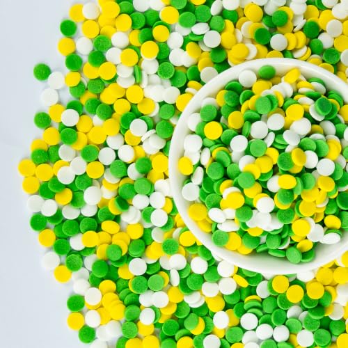 Image of Edible Confetti Sprinkles,Green Yellow White Round Sprinkle for Cake Decoration,130g Baking Candy Dot,Circle Sprinkles for Baby Shower,Gender Reveal Fondant Cake,Cupcakes,Cookies Donut Desserts Decorating,Birthday Wedding Party Supplies