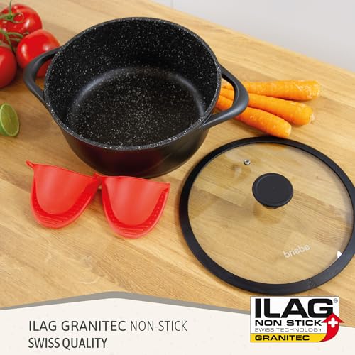 briebe Cookware Set 8 Piece, 4 Cast Aluminium Casseroles Dish Cast Aluminium, ILAG GRANITEC Non-Stick, Set of Pots and Lids Glass, Silicone Gloves, Ceramic Hob, Gas, Oven, MGK12S - Image 3