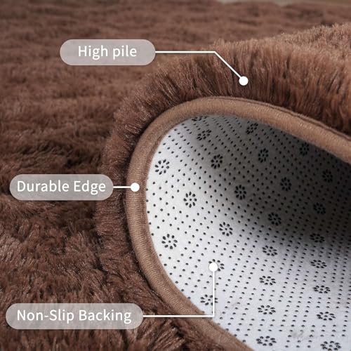 Coffee Brown 6x9 ft Fluffy Rug for Living Room,Fur Bedroom Area Rugs Non-Slip,Carpet for Nursery Kids PlayRoom Indoor Modern Plush Carpets