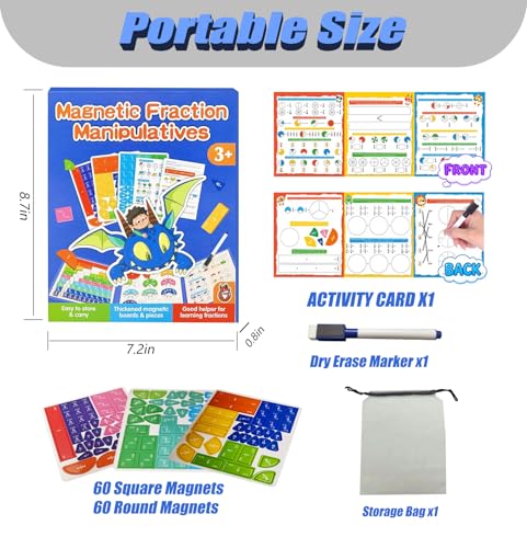 Image of Magnetic Fraction Educational Puzzle,Magnetic Fraction Tiles & Fraction Circles,Math Manipulatives for Elementary School, Montessori Fraction Manipulatives Learning Toys for Kids