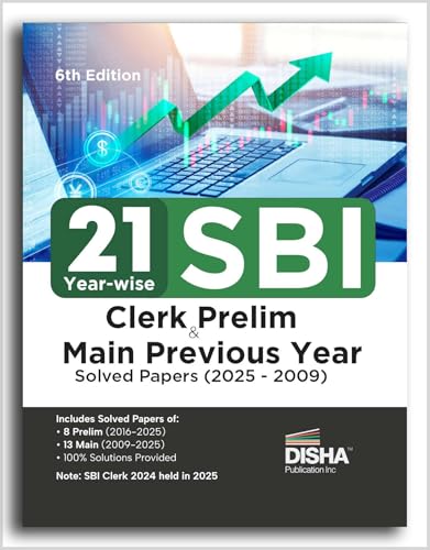Image of Disha 21 Year-wise SBI Clerk Prelim & Main Exams Previous Year Solved Papers (2025 - 2009) 6th Edition | General Banking
