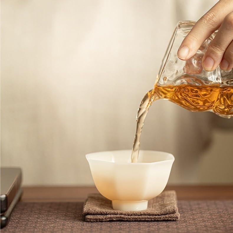 Tea Cup Handmade Unpolished Jade Ice Porcelain Plain White Eight-Sided Host Ceramic Thin Body Exquisite Soaking Container