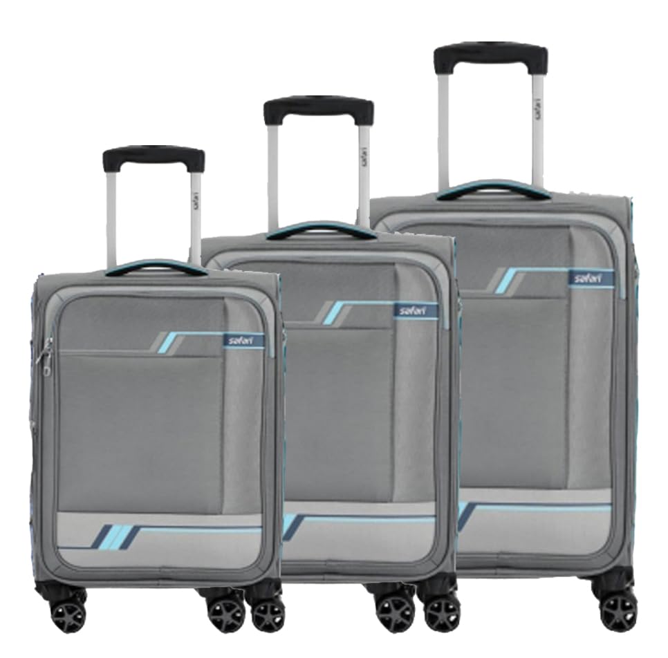 Image of Safari Stream Soft-Sided Polyester 5 Years Warranty 8 Wheel Luggage Set of 3 Trolley Bags (59+71+81 Cm) (Grey)