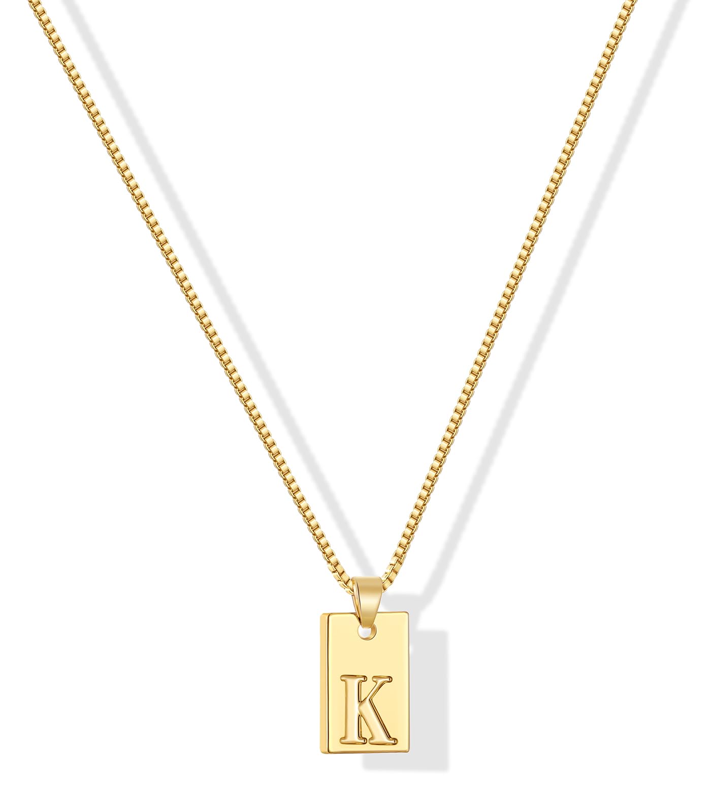 Gacimy 18K Real Gold Plated Initial Necklace for Women - Small Square Letter Pendant with Box Chain - Minimalist Personalized Jewelry Gifts for Mom