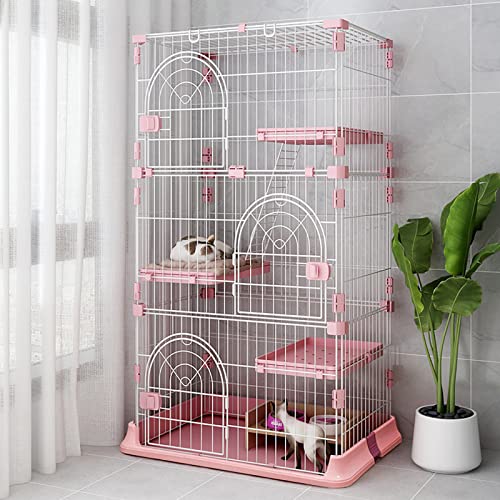 Ptgvcta 4-Tier 52 Inches Collapsible Metal Kitten Cat Cage Enclosure Pet Playpen With Ramp Ladders And Hammock Bed For Small & Medium Cats (Pink) #TOP6