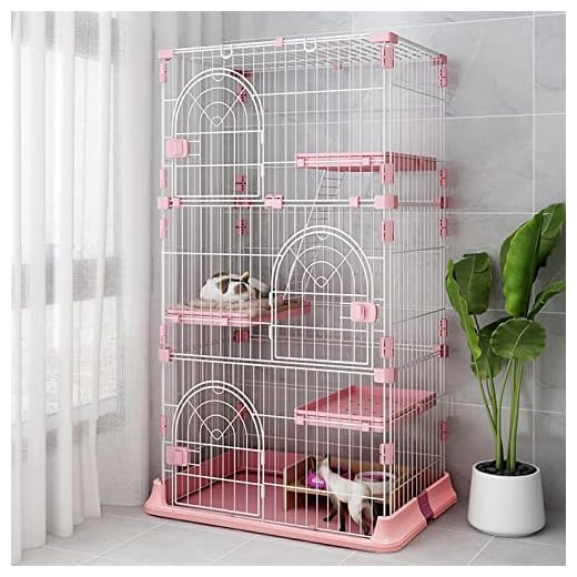 PTGVCTA 4-Tier 52 Inches Collapsible Metal Kitten Cat Cage Enclosure Pet Playpen with Ramp Ladders and Hammock Bed for Small & Medium Cats (Pink)