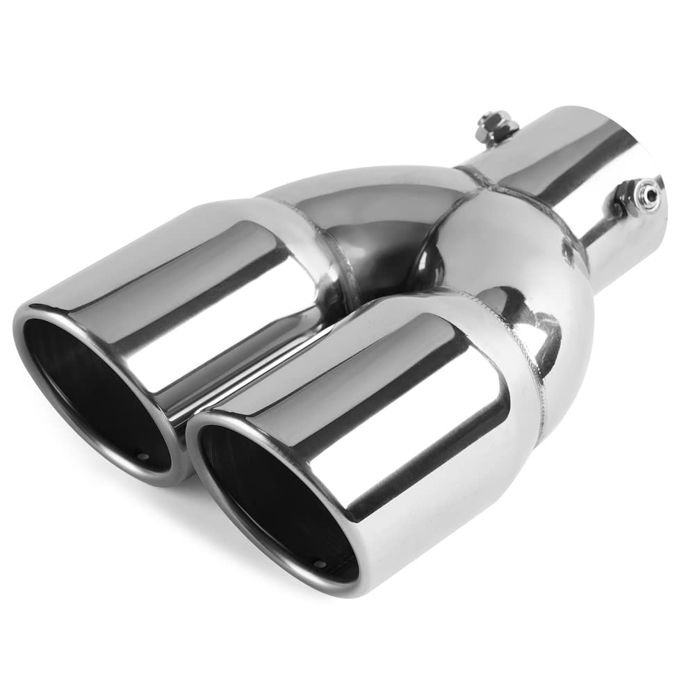 OTRTSUCC Stainless Steel Dual Exhaust Tip with Slant Edge for 1.5" to 2.5" Fit Pipes Diameter, Adjustable Universal Car Decoration Exhaust Tailpipe