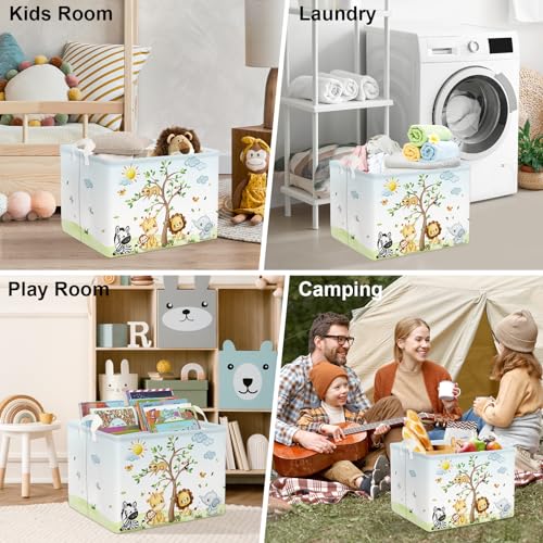 Image of Clastyle 36L Large Safari Animal Tree Baby Basket Giraffe Lion Elephant Toy Chest Bin Clothes Towel Book Shelf Basket for Kids Room Nursery | Waterproof Large Clothes Book Gift Toy Organizer Bin, Nursery Playroom Bedroom Bathroom Shelf, Safari Giraffe Lion Elephant