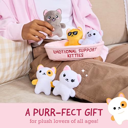 Image of WHAT DO YOU MEME? Emotional Support Kitties by Relatable, Cuddly Stuffed Animals and Toys, Squishy Toys and Plushies, Great Ideas for Loved Ones of All Ages, Includes 5 Plushies with Carrying Basket