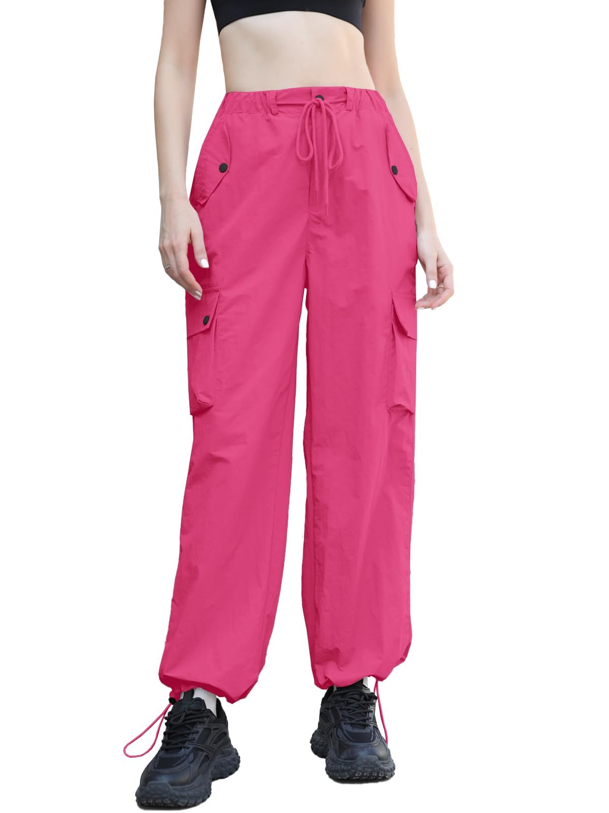 Cromoncent Cargo Pants Girls & Women Parachute Pants Y2K Baggy Rave Clothes Waterproof with Pockets, 6 Years - 3XL