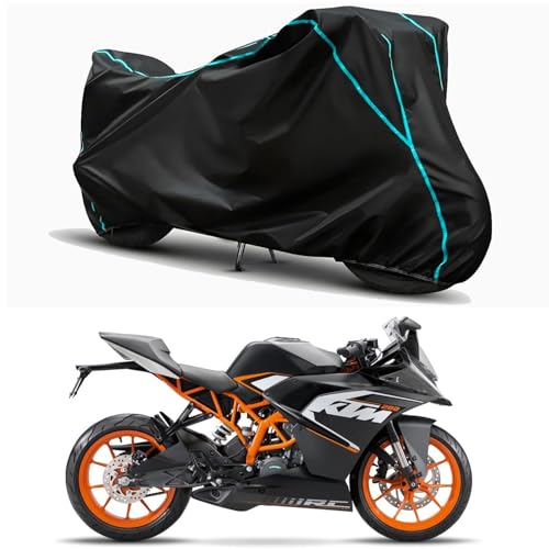 Image of Waterproof Bike Body Cover Compatible for | KTM RC 200 STD | Taffeta Fabric, Sky Piping Design, Bottom Elastic Fit | Dustproof, Sun UV & Rain Protection for All Weather.