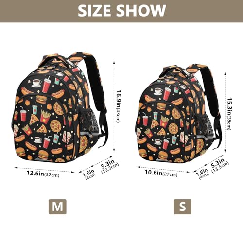 Emelivor Burgers Chips Black Kids Backpack Toddler School Backpack Book Bag Backpacks Schoolbag for Girls,M4