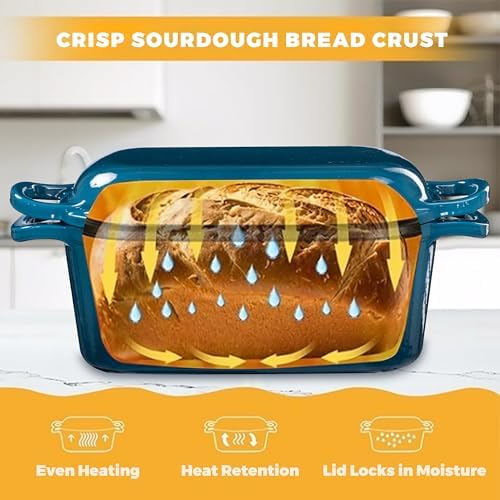 4.6 Quart Dutch Oven for Sourdough Bread Baking, Combo Oval Enameled Cast Iron Bread Pan with Lid, Bread Dutch Oven for a Crispy Crust, Teal - Thumbnail 4