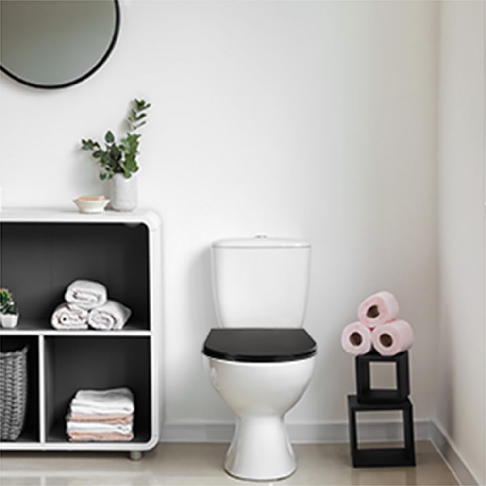 Wttfc Tavoletta WC Universali Forma Quadrata,Sedile WC Urea-Formaldeide Chiusura Ammortizzata,Coperchio Water con Sgancio Rapido A Un Pulsante,Nero ASSE WC,Coprivaso,Square