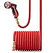 Produktbild GroHoze Erweiterbarer Flexibler Gartenschlauch Solide Messing Verbinder Wasserschlauch mit 10 Funktion Spritzpistole - 50FT(15M) Rot